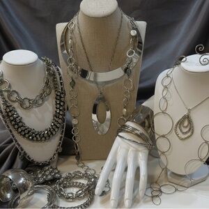 Curated 15-Piece Silver Tone & Crystal Jewelry Necklace & Bracelet Bundle